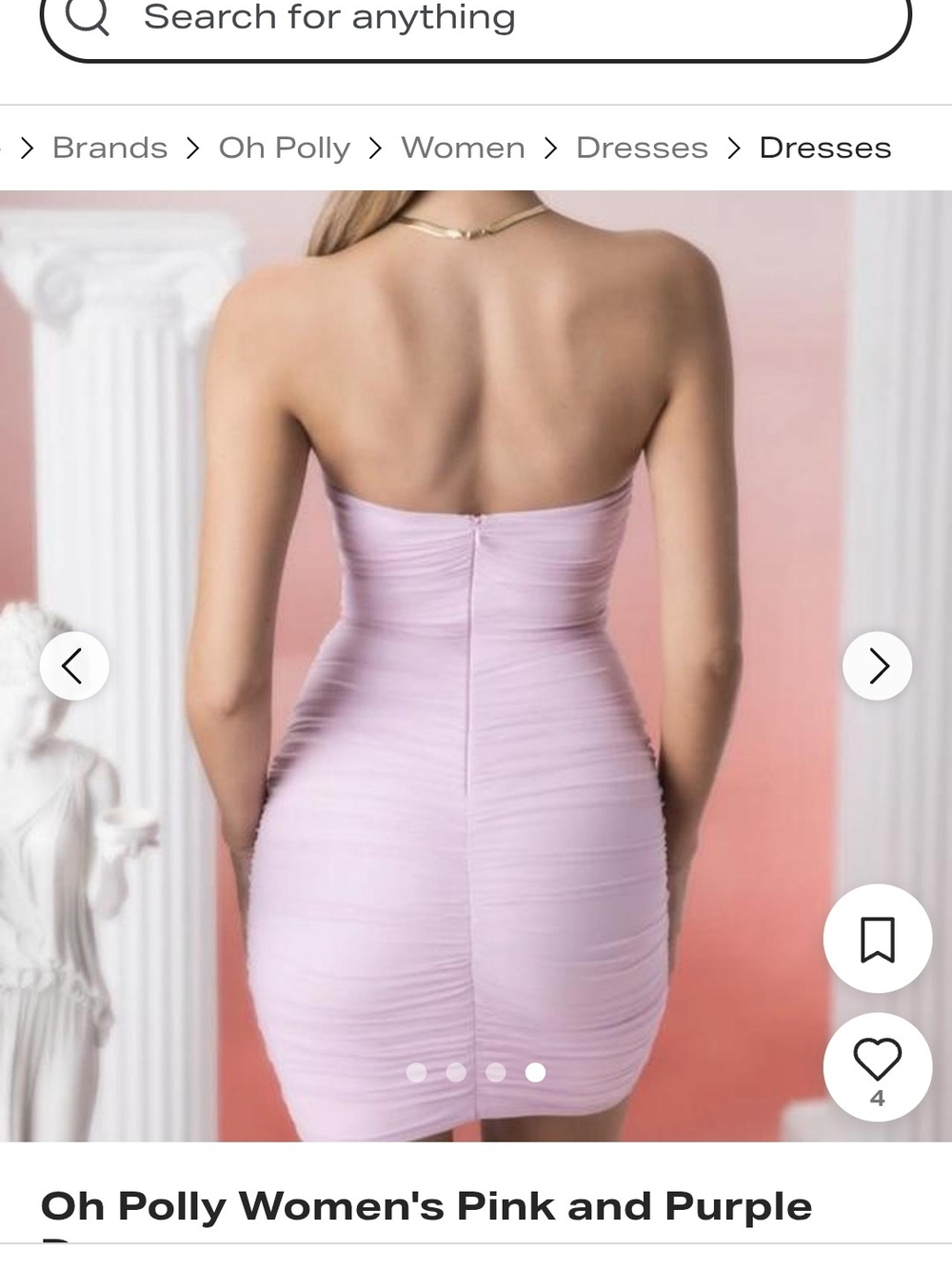 Oh Polly Strapless Ruched Bodycon Dress in Lilac Size 2 Excellente Condition - Picture 4 of 4